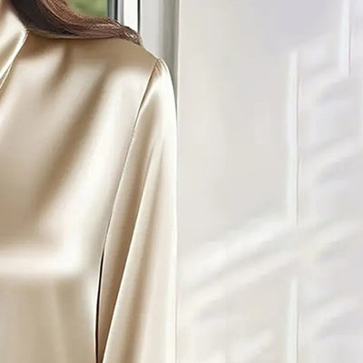 Women's Ribbon Detail Blouse, Lightweight Business Casual Shirt, Elegant Long Sleeve Office Work Top