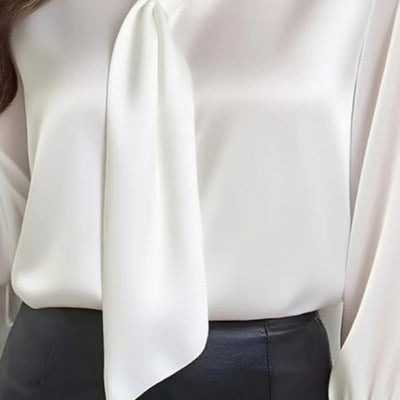 Women's Ribbon Detail Blouse, Lightweight Business Casual Shirt, Elegant Long Sleeve Office Work Top