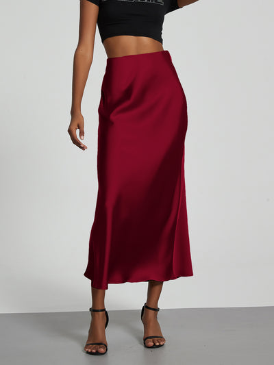 European And American Style Elegant Texture Satin Slimming Straight Mid-length Skirt